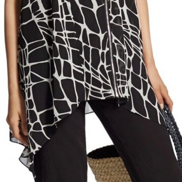 Chico's Zip Moto Jacket Black-And-White Vest Animal Print 1 8 10 12 - Picture 7 of 8